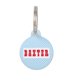 Modern Blue White Pattern Dog Puppy Cat Kitty Name Pet Tag