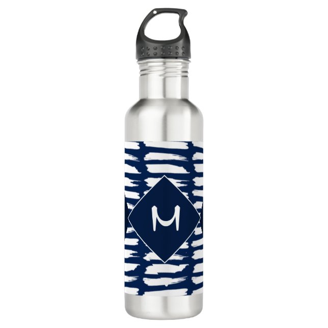 Modern Blue White Pattern Stylish Monogram  710 Ml Water Bottle (Front)