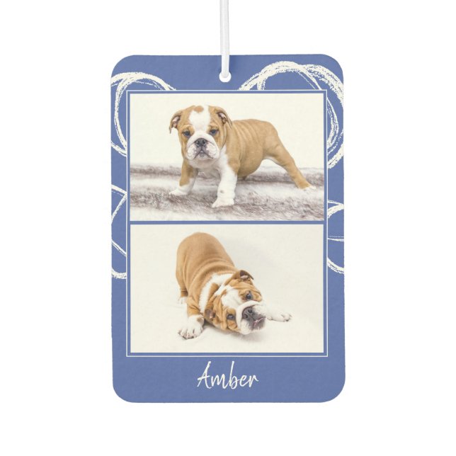Modern Blue & White Pet Dog Photo Collage  Car Air Freshener (Front)