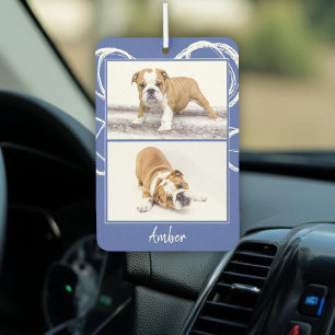 Modern Blue & White Pet Dog Photo Collage  Car Air Freshener