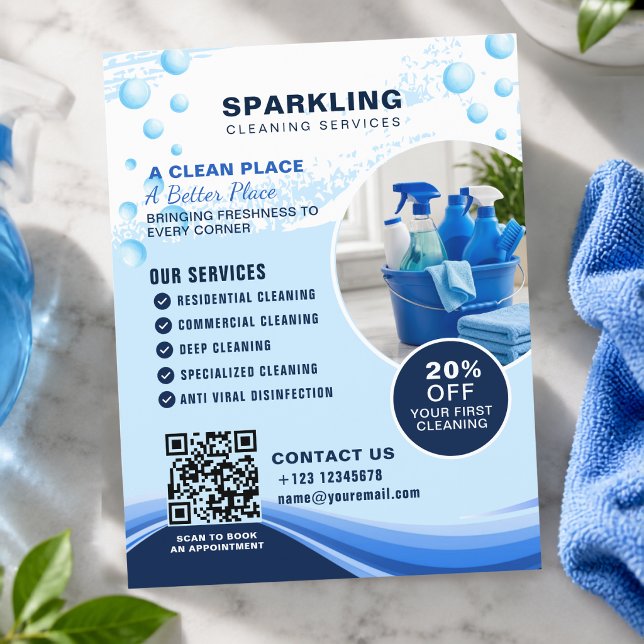 Modern Blue White Professional Cleaning Services   Flyer (Creator Uploaded)