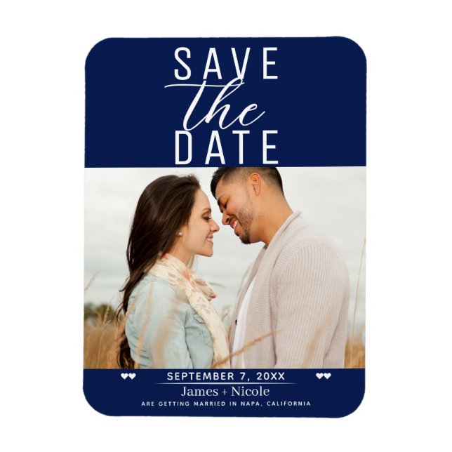 Modern Blue & White Save the Date Wedding Photo Magnet (Vertical)