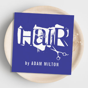 Modern Blue White Scissors Hair Stylist Square Business Card