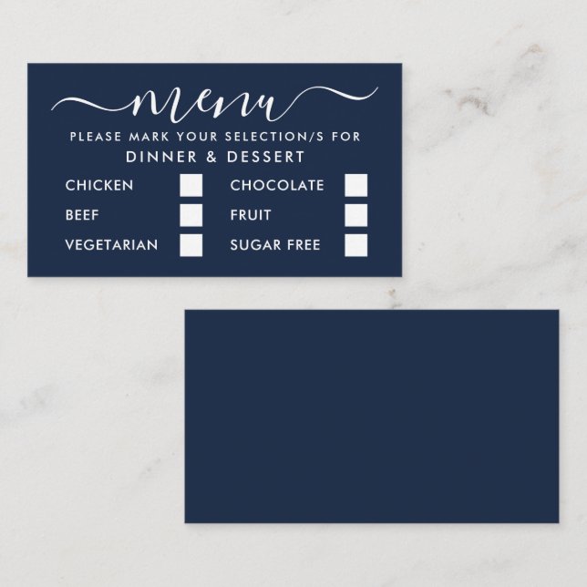 Modern Blue & White Simple Script Menu Selection (Front/Back)