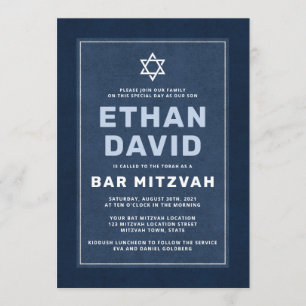 Modern blue white Star of David bar mitzvah Invitation