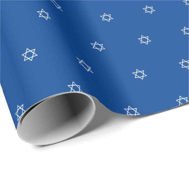 Modern blue white Star of David pattern elegant Wrapping Paper (Roll Corner)
