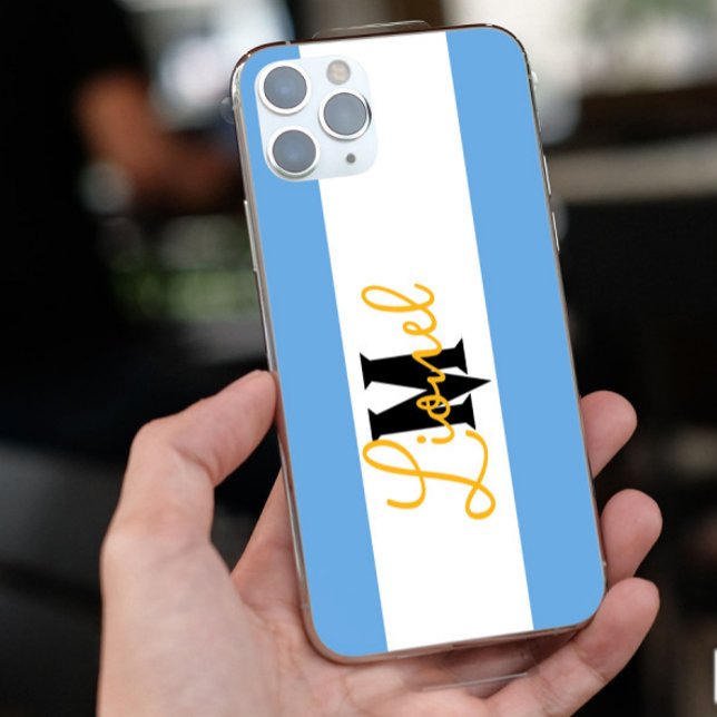 modern Blue & white Stripe Custom name monogram Case-Mate iPhone Case (Creator Uploaded)