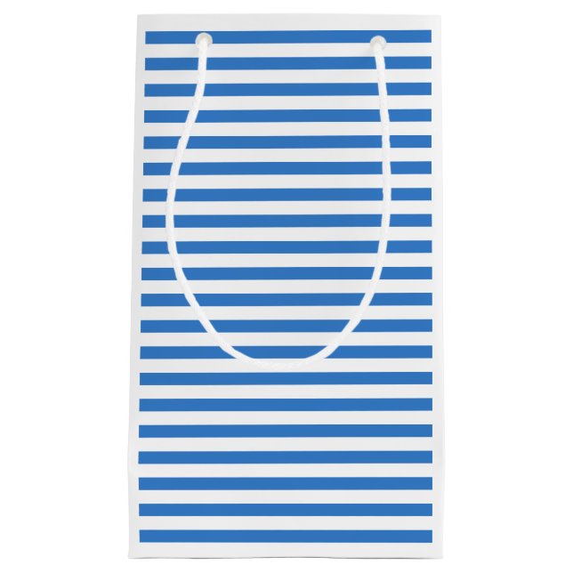Modern Blue White Striped Elegant Trendy Template Small Gift Bag (Front)