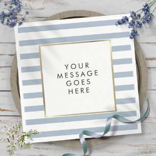 Modern Blue White Striped Faux Gold Foil Napkin
