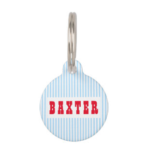 Modern Blue White Stripes Dog Puppy Cat Kitty Name Pet Tag