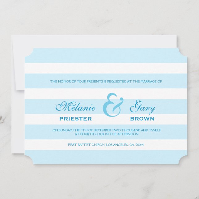 Modern Blue & White Stripes Wedding Invitation (Back)