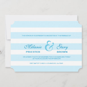 Modern Blue & White Stripes Wedding Invitation