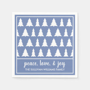 Modern Blue White Tree Pattern Name Holiday Party Napkin