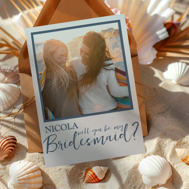 Modern Blue & White Will You Be My Bridesmaid (Creator Uploaded)