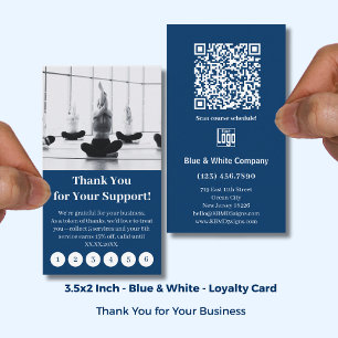 Modern Blue & White with Logo Thank You Punch Loyalty Card