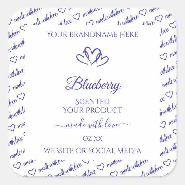 Modern Blue White Word Cloud Product Labels Hearts (Front)
