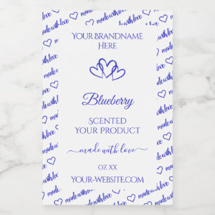 Modern Blue White Word Cloud Product Labels Hearts