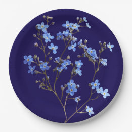 Modern Blue Wildflower Garden Greenery Baby Shower Paper Plate
