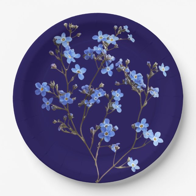 Modern Blue Wildflower Garden Greenery Baby Shower Paper Plate (Front)