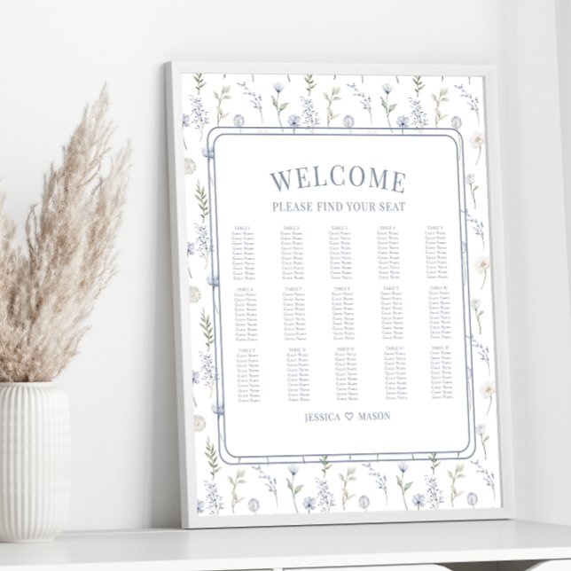 Modern blue wildflower wedding seating chart (Creator Uploaded)