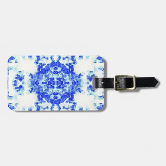 Modern Blue Willow Luggage Tag (Front Horizontal)