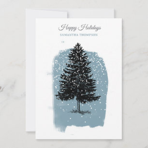 Modern Blue Winter Snow Vintage Christmas Tree Holiday Card