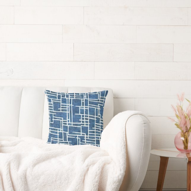 Modern Blue woven textured line pattern Cushion (Couch)