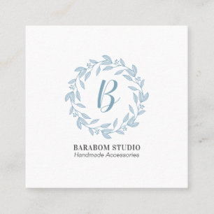 Modern Blue Wreath Monogram Professional Square Business Card