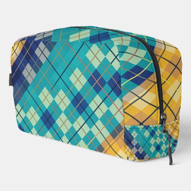 Modern Blue & Yellow Argyle Pattern Dopp Kit (Right Corner)
