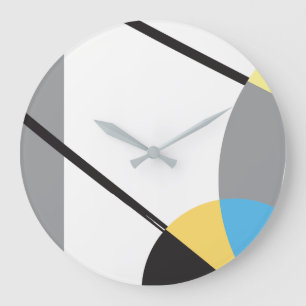 Modern Blue Yellow Black Abstract lines Large Clock