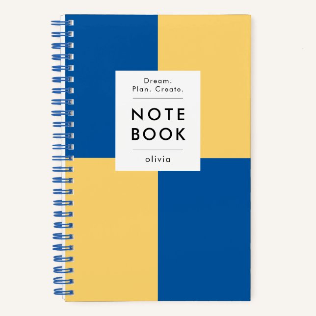 Modern Blue & Yellow Checker Motivational Notebook (Front)