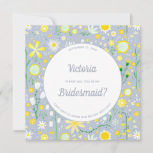 Modern Blue Yellow Floral Be My Bridesmaid Invitation
