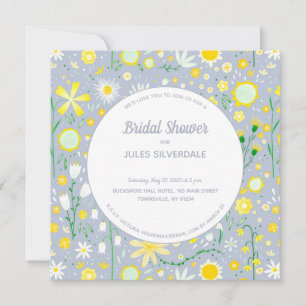 Modern Blue Yellow Floral Bridal Shower Invitation