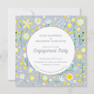 Modern Blue Yellow Floral Engagement Party Invitation