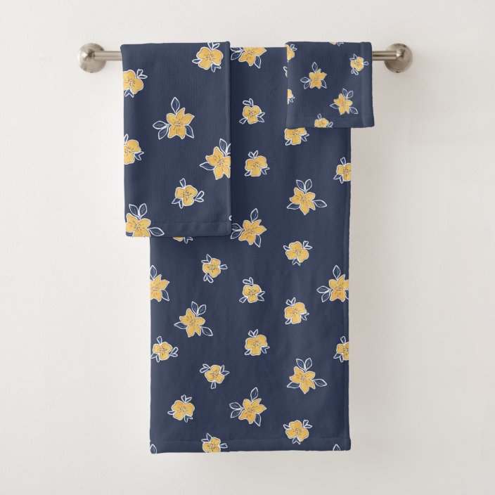 Modern Blue & Yellow Floral Pattern Bath Towel Set Zazzle.co.uk