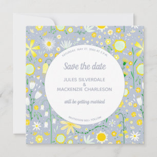 Modern Blue Yellow Floral Save The Date