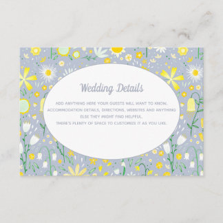 Modern Blue Yellow Floral Wedding Details Enclosure Card