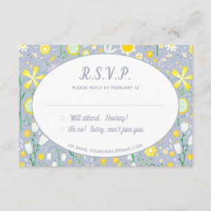 Modern Blue Yellow Floral Wedding RSVP Enclosure Card