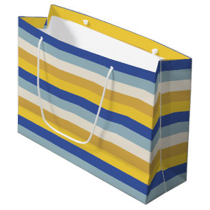 Modern blue yellow gold cream stripes Hanukkah Large Gift Bag
