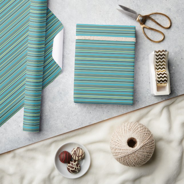 Modern Blue Yellow Green Stripes Elegant Wrapping Paper (Crafts)