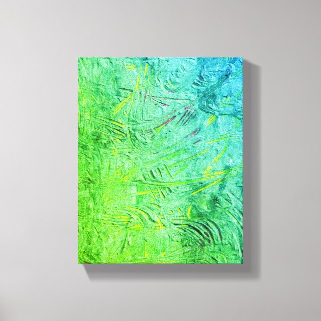 Modern Blue Yellow Green Trendy Abstract Art Canvas Print (Front)