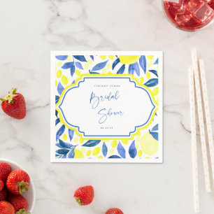 Modern Blue Yellow Lemons Bridal Shower  Napkin