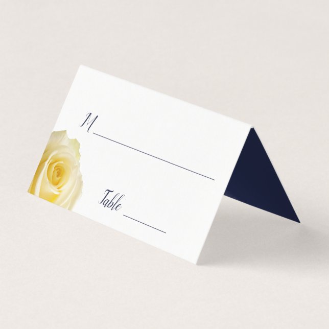 Modern Blue Yellow Roses Floral Wedding Table Card (Front)