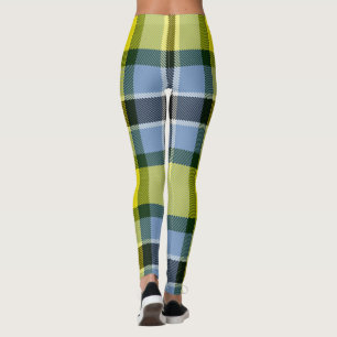 Modern Blue & Yellow Tartan Plaid Pattern Leggings