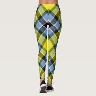 Modern Blue & Yellow Tartan Plaid Pattern Leggings