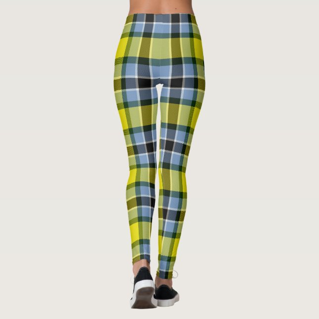 Modern Blue & Yellow Tartan Plaid Pattern Leggings (Back)