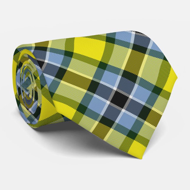 Modern Blue & Yellow Tartan Plaid Pattern Tie (Rolled)