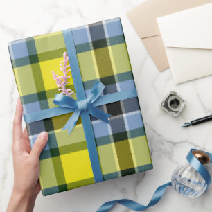 Modern Blue & Yellow Tartan Plaid Pattern Wrapping Paper