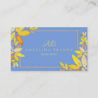 Modern Blue & Yellow Watercolor Floral Business Card