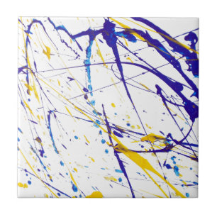 Modern blue yellow watercolor splatters pattern tile
